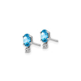 14k White Gold Stud Earrings with Oval Swiss Blue Topaz and Diamond Accents