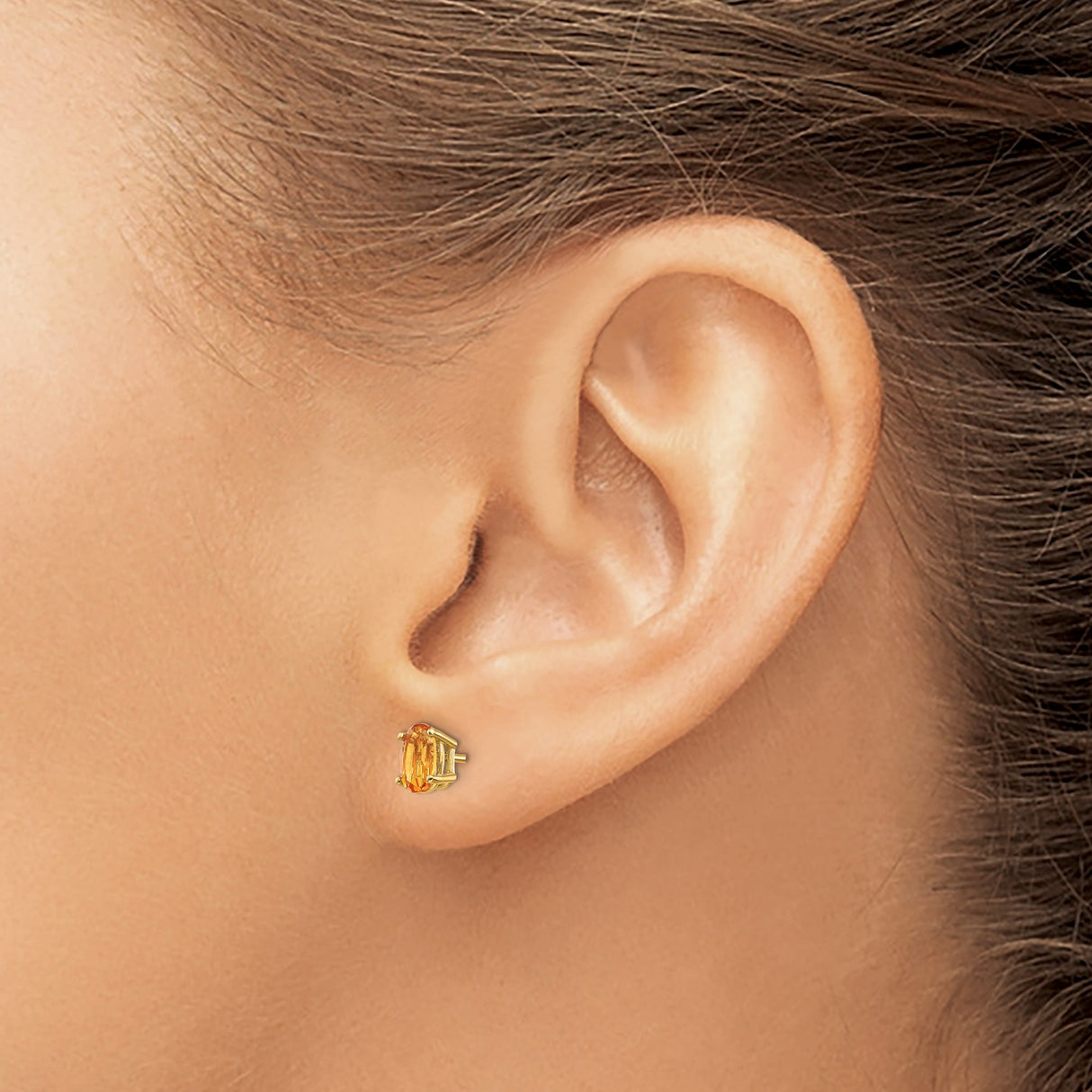 14k Yellow Gold Citrine Stud Earrings, Oval Prong Set Natural Gemstone, Classic November Birthstone