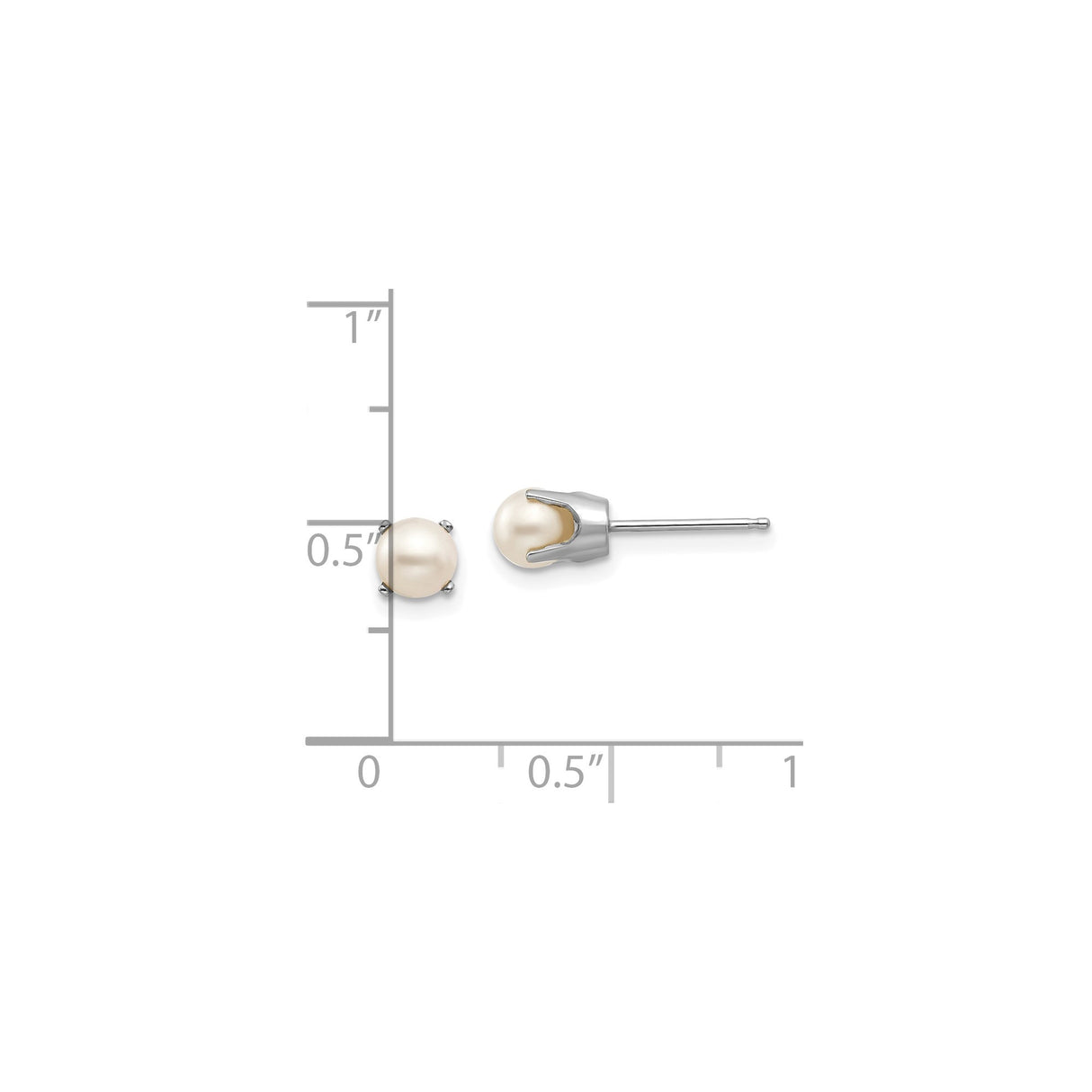 14k White Gold Pearl Stud Earrings, Round Cultured Pearls in Classic Prong Setting