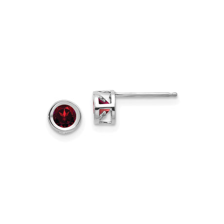 14k White Gold Stud Earrings with Garnet, Bezel Set Minimalist Design