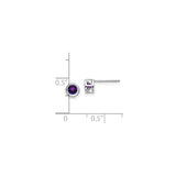 14k White Gold Amethyst Stud Earrings, Round Cut Bezel Setting, Minimalist Modern Design