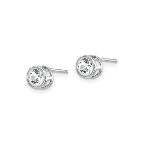 14k White Gold Stud Earrings with White Topaz, Bezel Set Round 4mm Minimalist Design