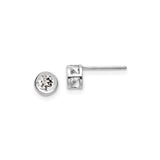 14k White Gold Stud Earrings with White Topaz, Bezel Set Round 4mm Minimalist Design