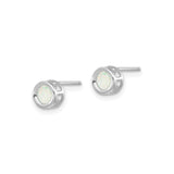14k White Gold Opal Stud Earrings, Round Bezel Set, Minimalist Dainty Design for Women