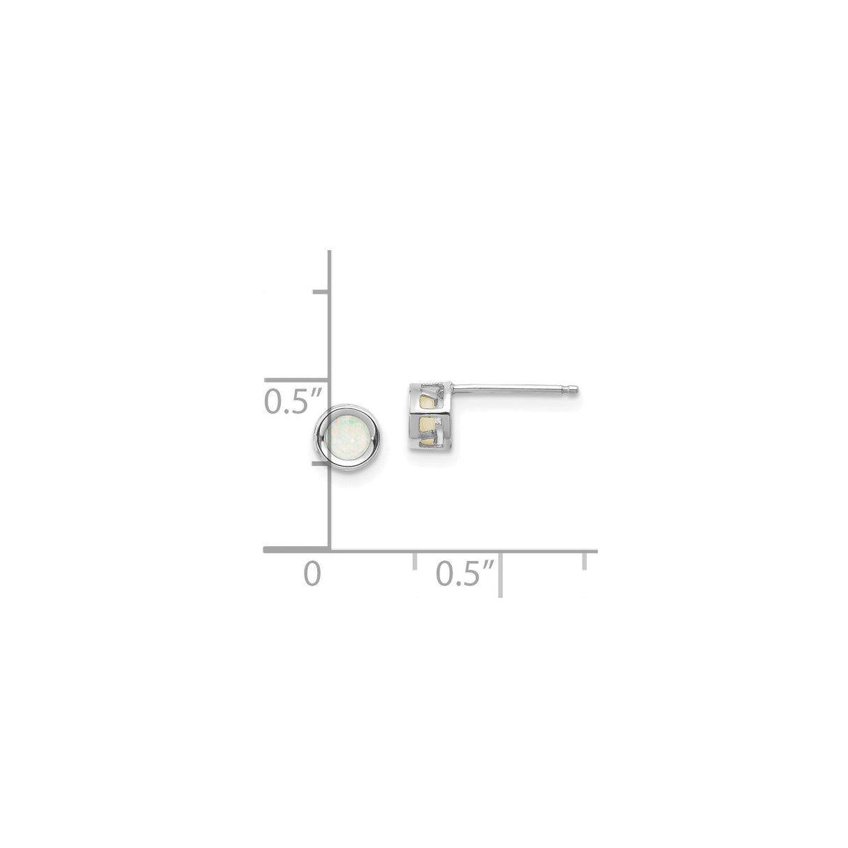 14k White Gold Opal Stud Earrings, Round Bezel Set, Minimalist Dainty Design for Women