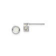 14k White Gold Opal Stud Earrings, Round Bezel Set, Minimalist Dainty Design for Women