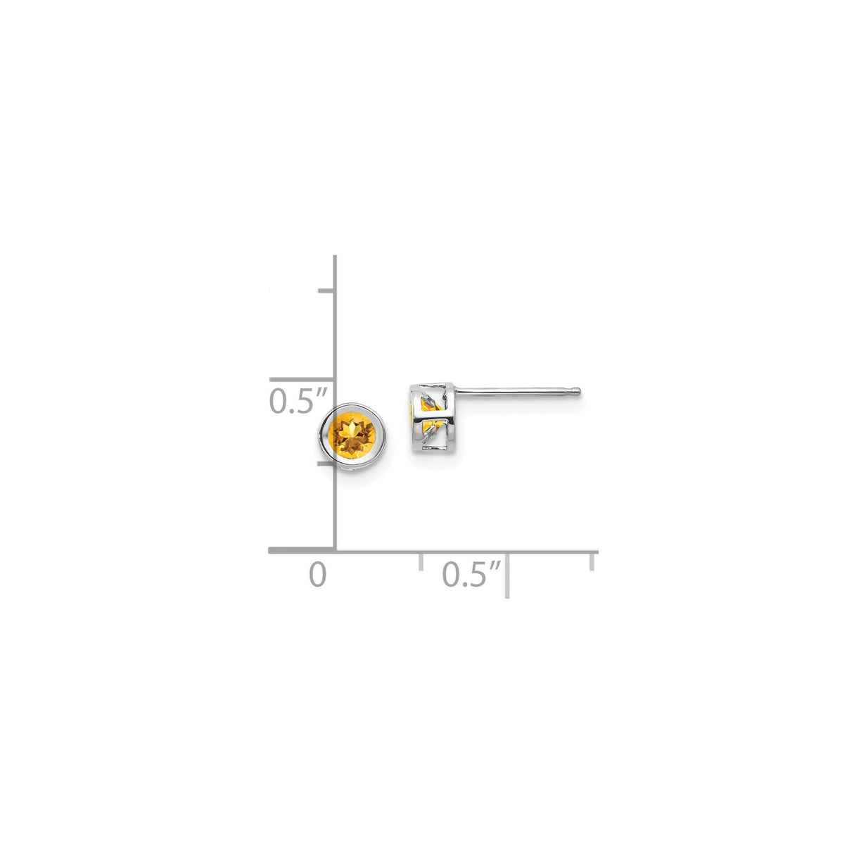 14k White Gold Bezel Set Citrine Stud Earrings for Women, Round Yellow Gemstone Minimalist Studs, Modern Everyday Earrings, Elegant November Birthstone Jewelry, Fine Gold Earrings, Small Design