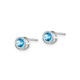 14k White Gold Stud Earrings with Swiss Blue Topaz, Bezel Set Minimalist Design