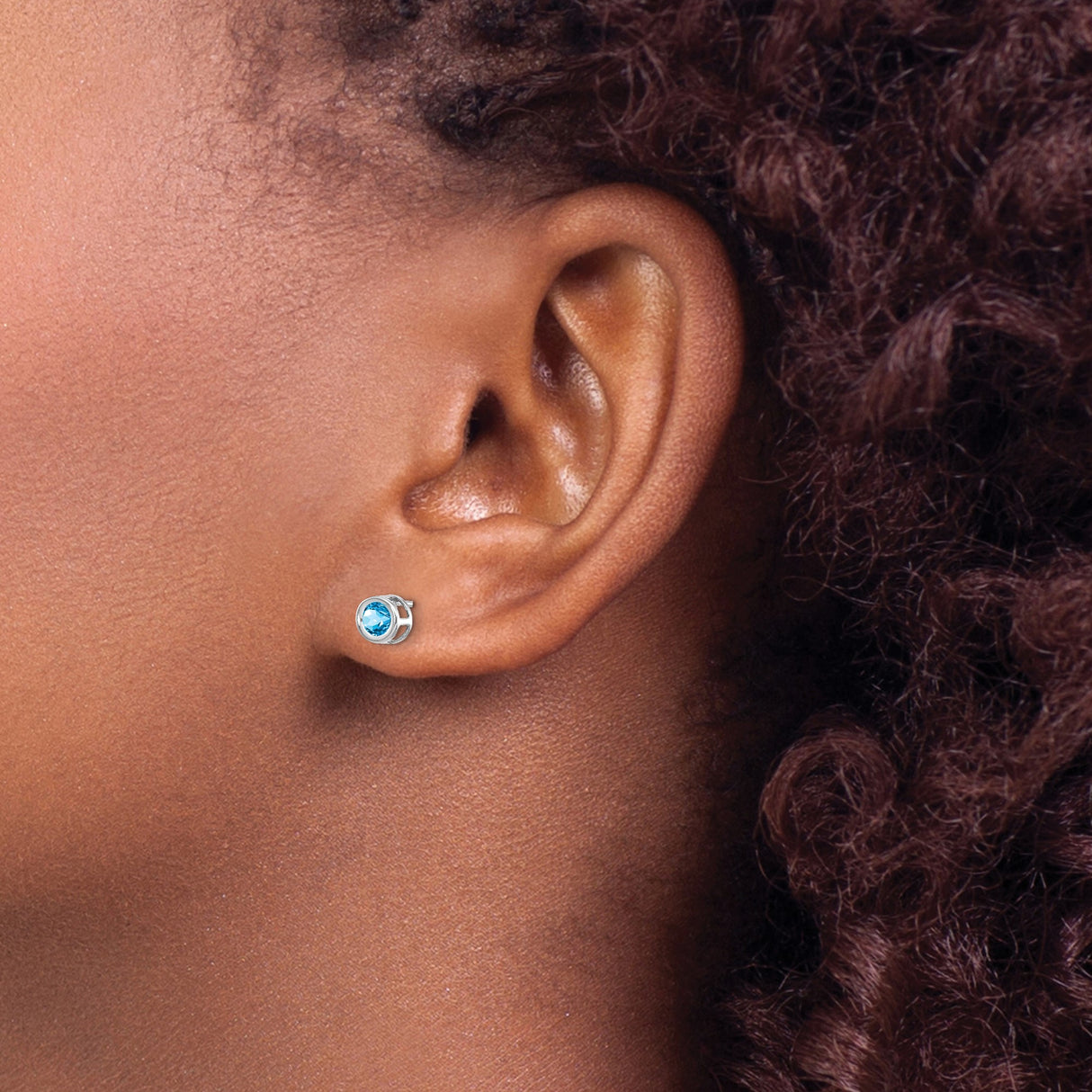 14k White Gold Stud Earrings with Swiss Blue Topaz, Bezel Set Minimalist Design