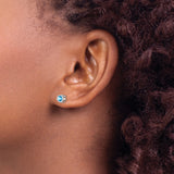 14k White Gold Stud Earrings with Swiss Blue Topaz, Bezel Set Minimalist Design