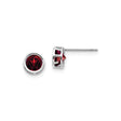14k White Gold Garnet Stud Earrings, Round Cut Bezel Set Minimalist Design