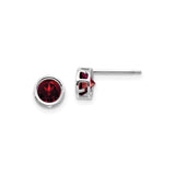 14k White Gold Garnet Stud Earrings, Round Cut Bezel Set Minimalist Design