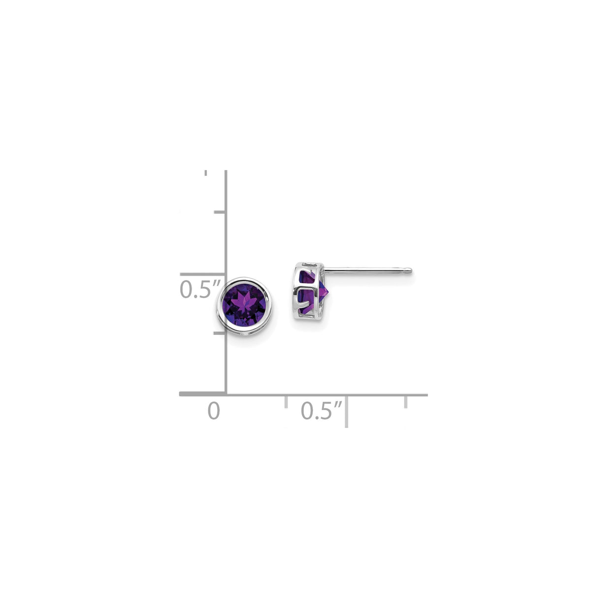 14k White Gold Stud Earrings with Amethyst in Bezel Setting, Minimalist Style for Women