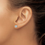 14k White Gold Stud Earrings with Aquamarine, Bezel Set Round Cut, Minimalist Starburst Design