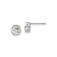 14k White Gold Stud Earrings with White Topaz in Bezel Setting, Minimalist Open-Side Design