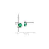 14k White Gold Stud Earrings with Emerald in Bezel Setting, Modern Open-Side Design