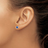 14k White Gold Sapphire Stud Earrings, Bezel Set Round Minimalist Design for Women