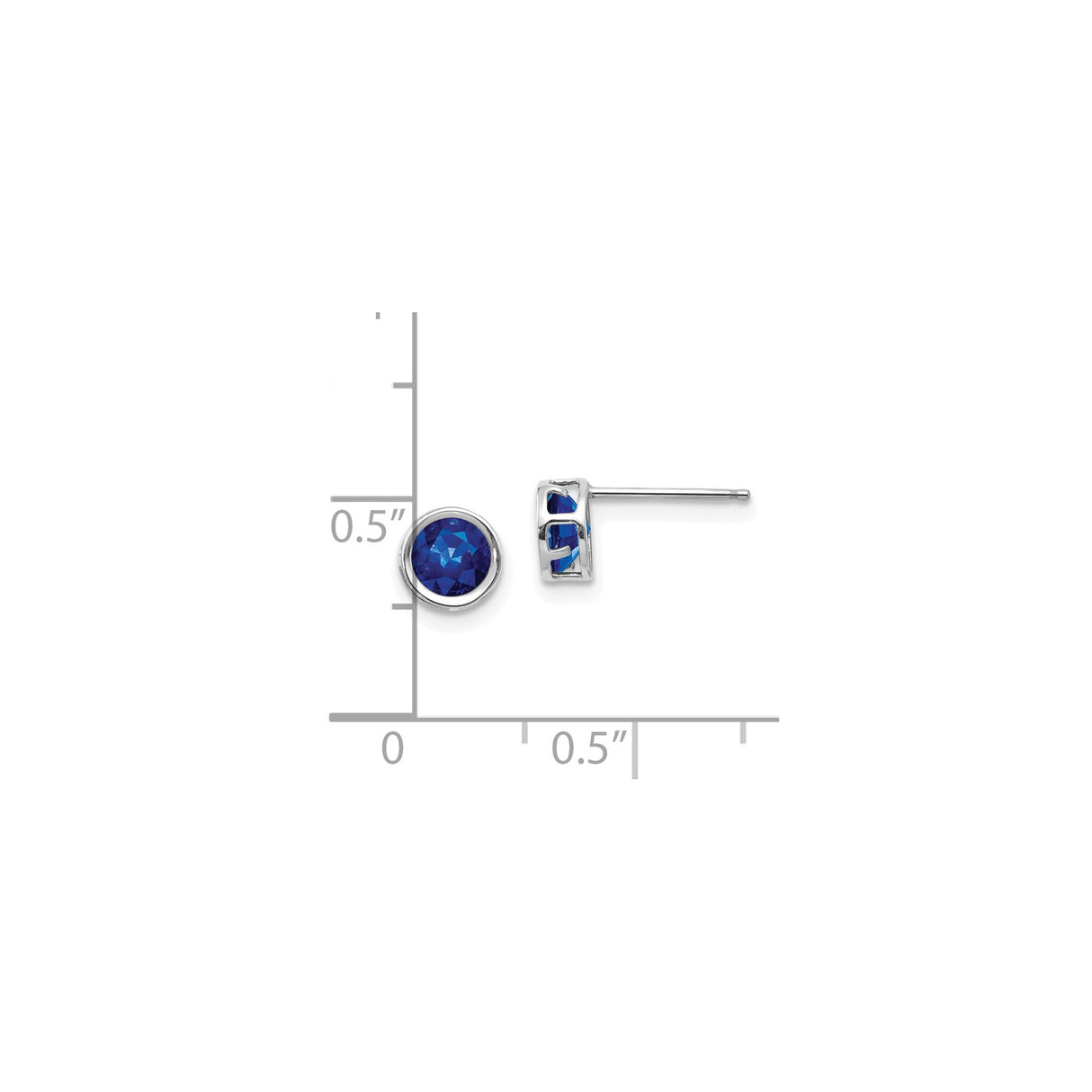 14k White Gold Sapphire Stud Earrings, Bezel Set Round Minimalist Design for Women