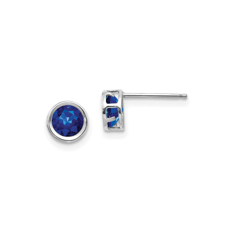 14k White Gold Sapphire Stud Earrings, Bezel Set Round Minimalist Design for Women
