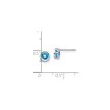 14k White Gold Stud Earrings with Swiss Blue Topaz, Bezel Setting, Modern Geometric Style