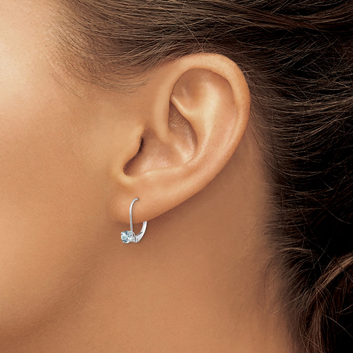 14k White Gold Leverback Earrings with Aquamarine in Prong Setting