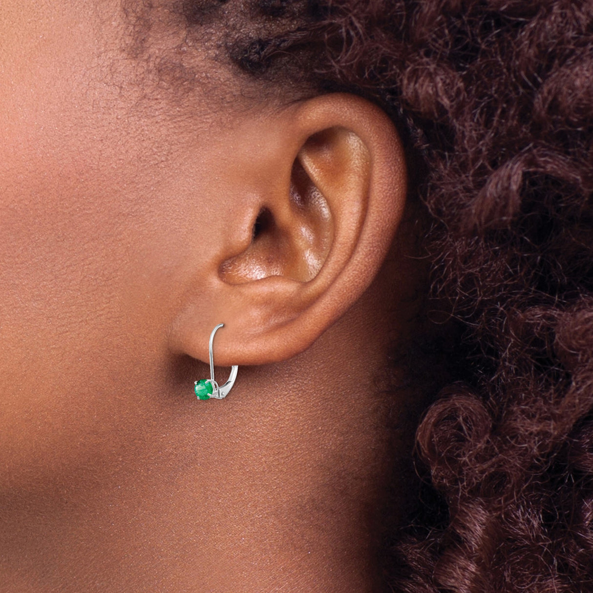 14k White Gold Leverback Earrings with Emerald in Drop Prong Setting for Women
