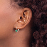 14k White Gold Leverback Earrings with Emerald in Drop Prong Setting for Women