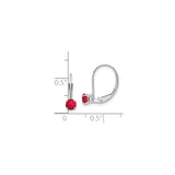 14k White Gold Leverback Earrings with Ruby Gemstones, Dangle Minimalist Design