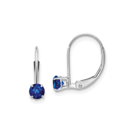 14k White Gold Leverback Drop Earrings with Sapphire, Minimalist Dangle Design for Women