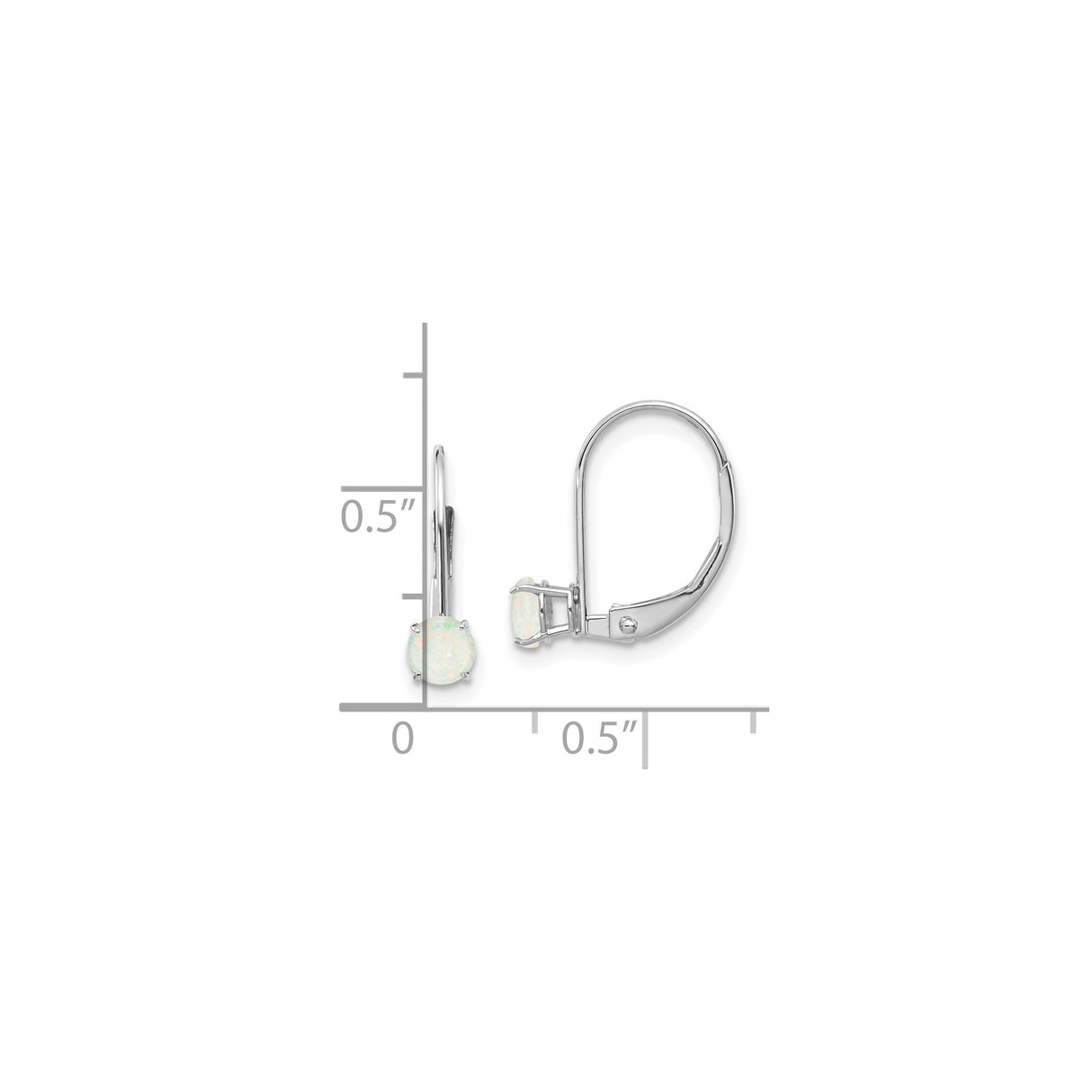 14k White Gold Leverback Earrings with Natural Opal, Minimalist Drop Design