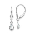 14k White Gold Dangle Earrings with Pear Shaped White Topaz in Bezel Setting, Leverback Design