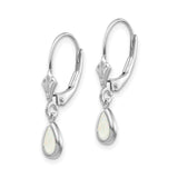 14k White Gold Opal Teardrop Dangle Earrings, Vintage Floral Design with Leverback Clasps
