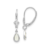 14k White Gold Opal Teardrop Dangle Earrings, Vintage Floral Design with Leverback Clasps