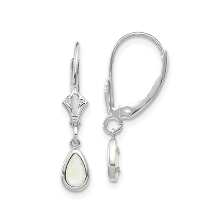 14k White Gold Opal Teardrop Dangle Earrings, Vintage Floral Design with Leverback Clasps