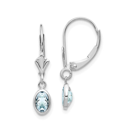 14k White Gold Dangle Earrings with Oval Aquamarine, Leverback, March Birthstone Jewelry for Women