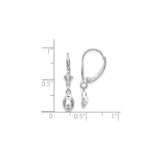 14k White Gold Dangle Earrings with White Topaz, Oval Cut Bezel Set Leverback Design