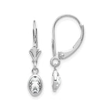 14k White Gold Dangle Earrings with White Topaz, Oval Cut Bezel Set Leverback Design