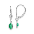 14k White Gold Leverback Drop Earrings with Oval Emerald Bezel Set Dangles
