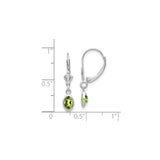 14k White Gold Dangle Drop Earrings with Oval Peridot, Bezel Setting and Leaf Accent