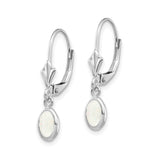 14k White Gold Drop Earrings with Oval Opal Cabochons, Bezel Setting, Minimalist Leverback Style