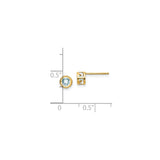 14k Yellow Gold Aquamarine Stud Earrings, Bezel Set Round Cut March Birthstone