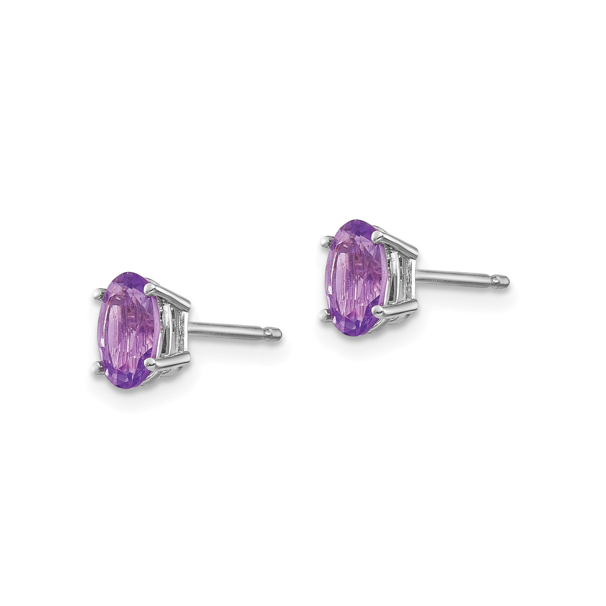 14k White Gold Amethyst Stud Earrings, Oval Purple Gemstone, Classic February Birthstone for Women