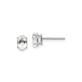 14k White Gold Stud Earrings with White Topaz, Oval Four-Prong Setting, Minimalist Design for Women