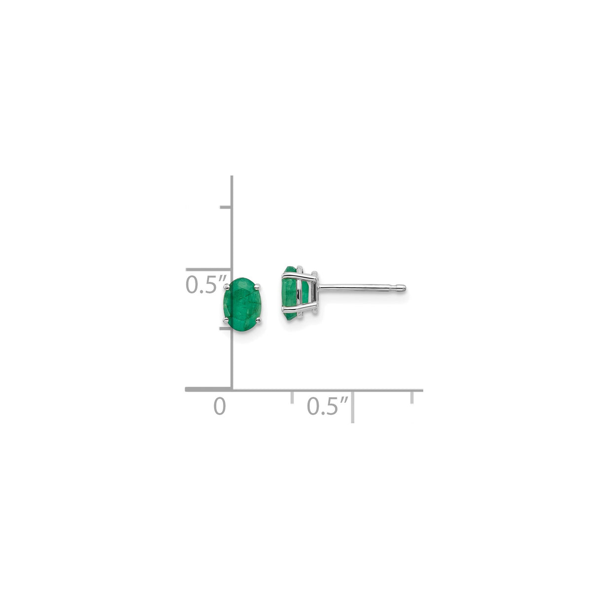 14k White Gold Stud Earrings with Oval Cut Emeralds, Classic Four Prong Setting
