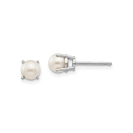 14k White Gold Pearl Stud Earrings with Round White Cultured Pearls in Prong Setting