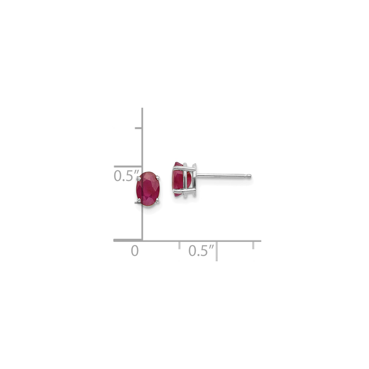14k White Gold Ruby Stud Earrings, Oval Four-Prong Setting, Classic Gemstone Design for Women