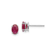 14k White Gold Ruby Stud Earrings, Oval Four-Prong Setting, Classic Gemstone Design for Women