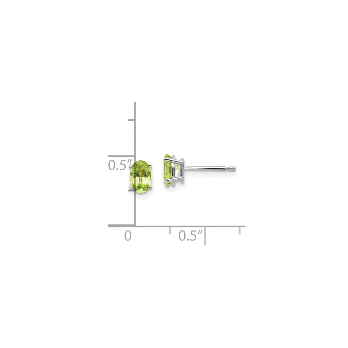 14k White Gold Peridot Stud Earrings, Oval Cut Dainty Birthstone Jewelry for Women