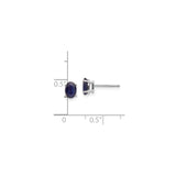 14k White Gold Sapphire Stud Earrings, Oval Deep Blue Gemstones in Four-Prong Setting