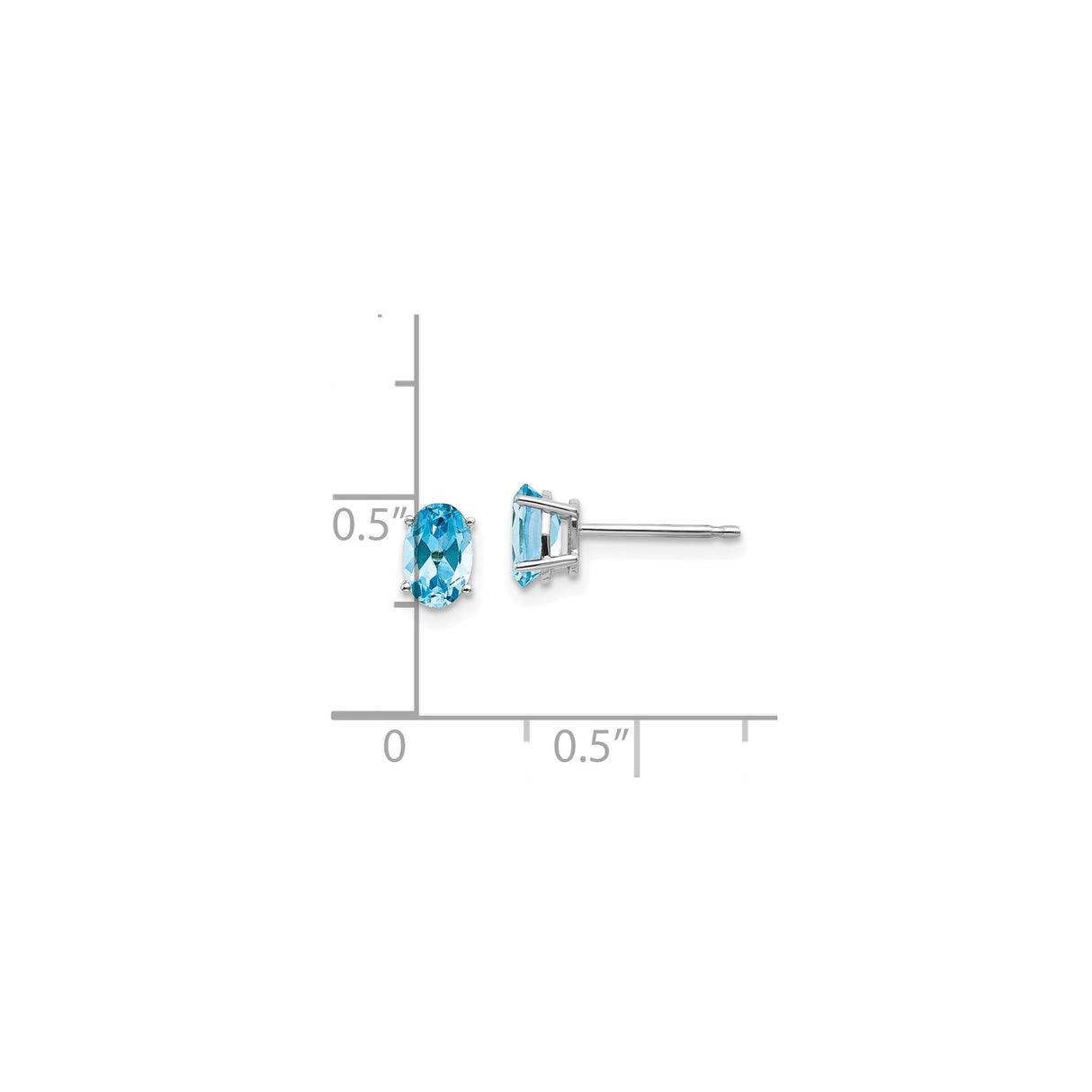 14k White Gold Stud Earrings with Oval Swiss Blue Topaz, Solitaire Minimalist Design